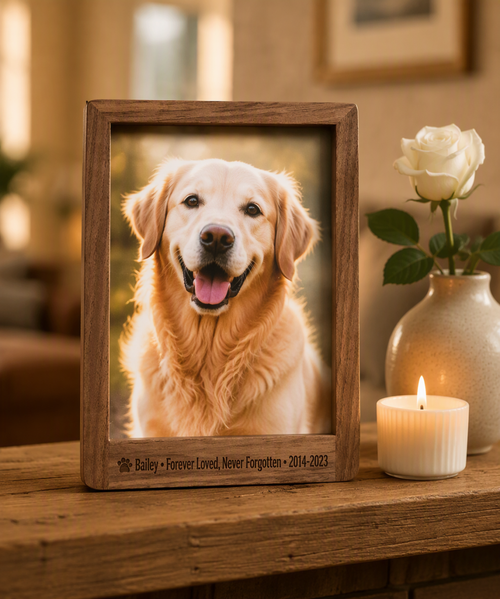 Personalized Pet Memorial Frame Engraved Name Date Gift for Dog Mom Cat Lover Friend Her Sympathy Rainbow Bridge Keepsake with Printed Photo