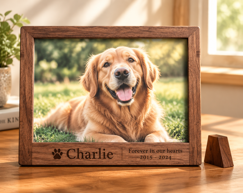 Custom Pet Memorial Frame Engraved Name Date Photo, Tribute Gift for Cat Mom Dog Dad Wife Husband, Remembrance Memories Condolence Keepsake