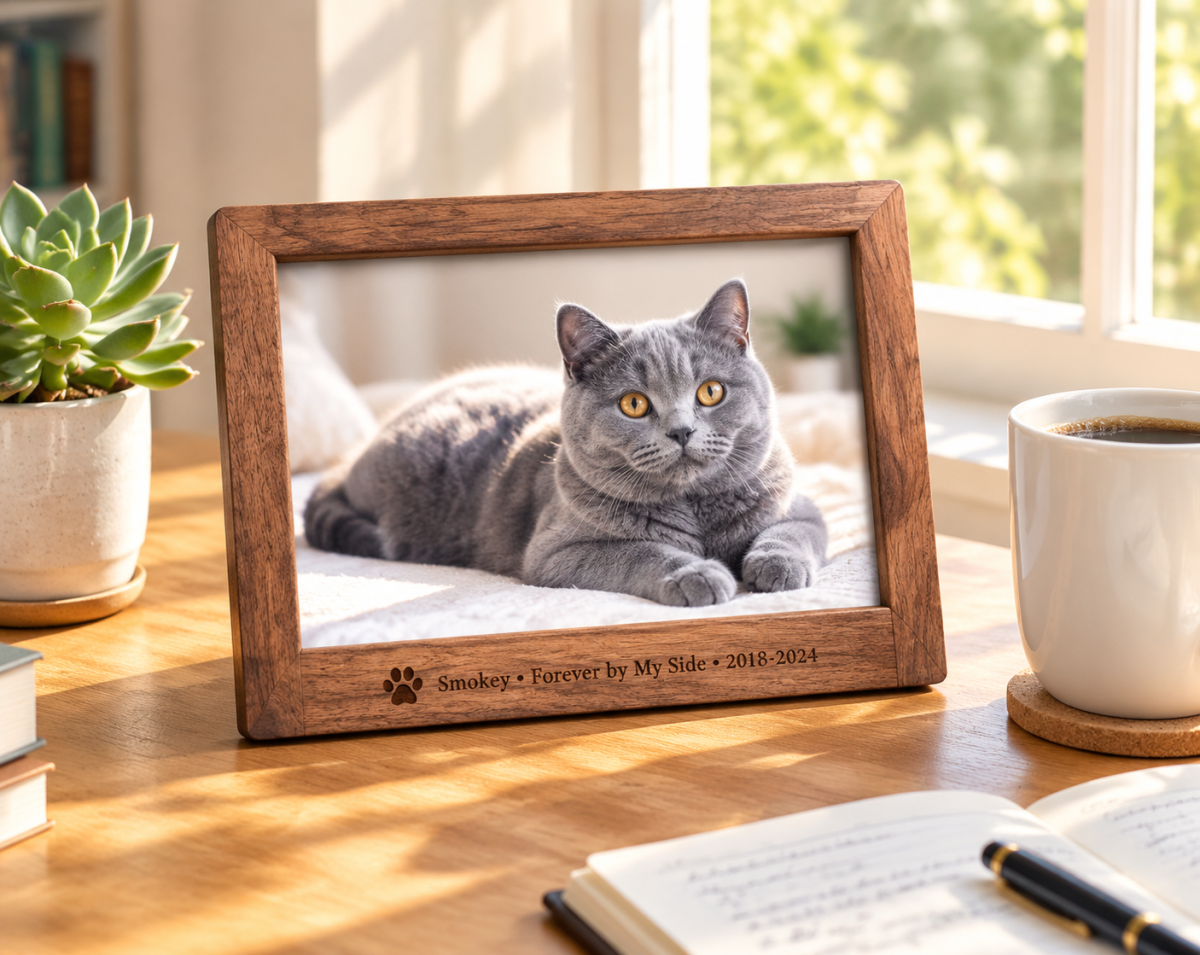 Custom Pet Memorial Frame Engraved Name Date Photo, Tribute Gift for Cat Mom Dog Dad Wife Husband, Remembrance Memories Condolence Keepsake