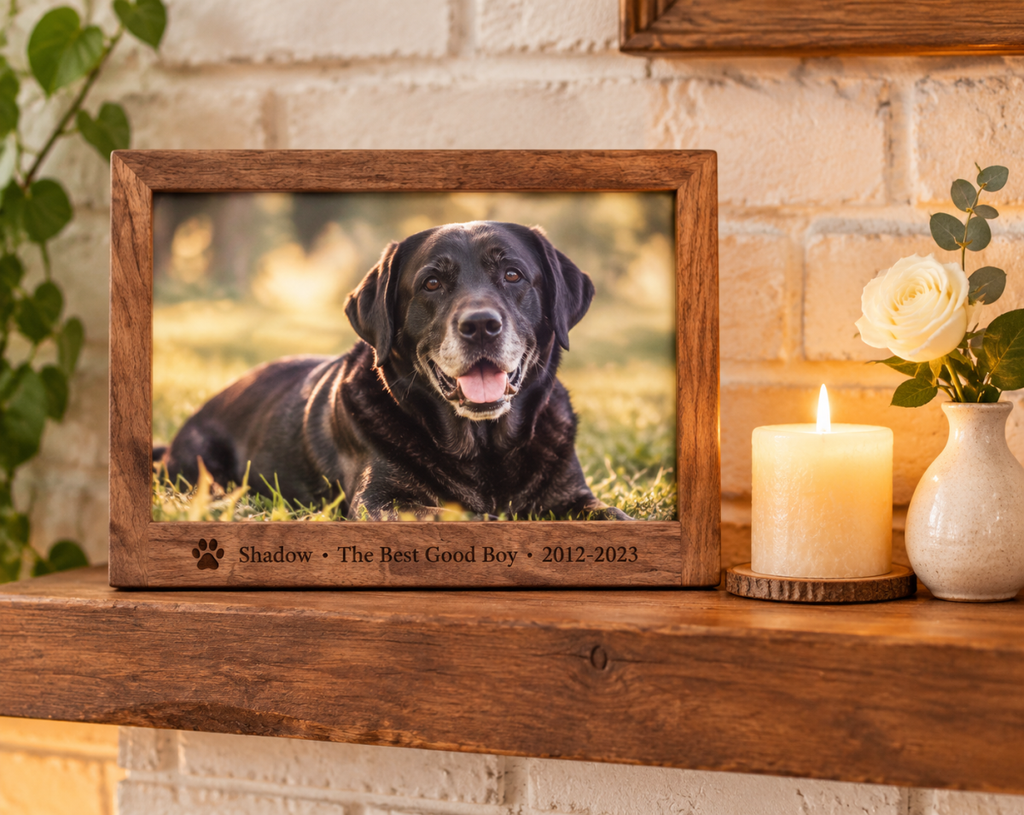 Custom Pet Memorial Frame Engraved Name Date Photo, Tribute Gift for Cat Mom Dog Dad Wife Husband, Remembrance Memories Condolence Keepsake