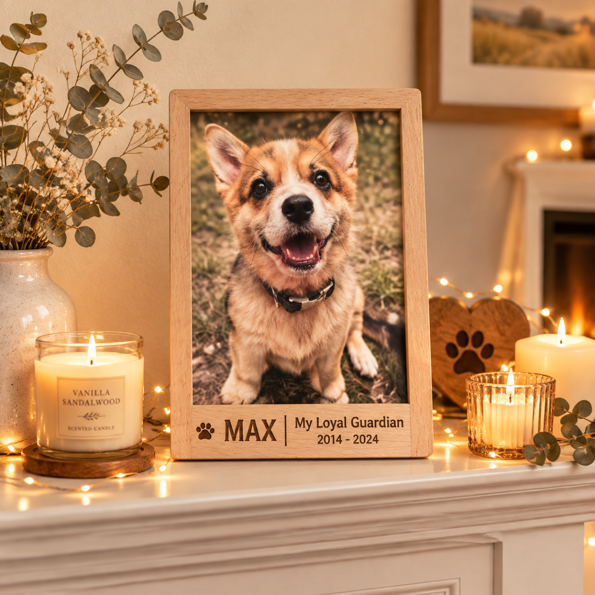 Personalized Solid Beech Wood Pet Memorial Frame with Free Photo Print | Rainbow Bridge Keepsake