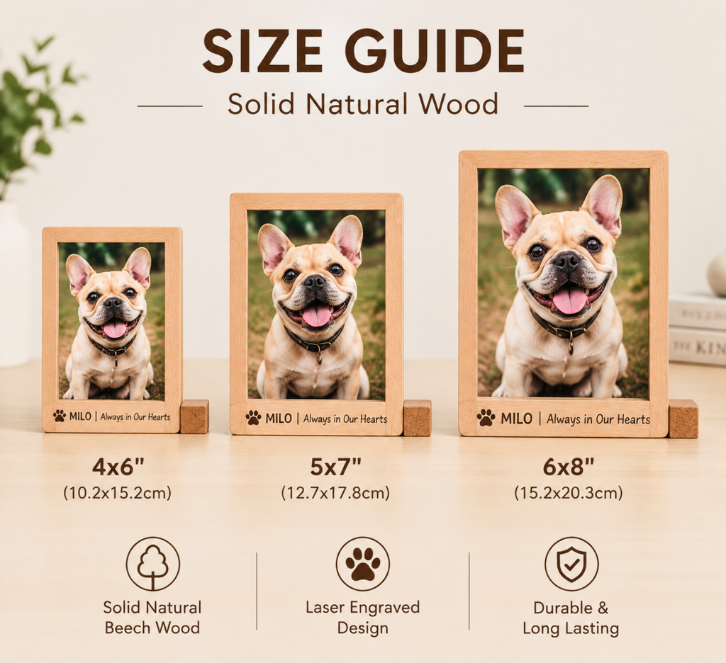 Personalized Solid Beech Wood Pet Memorial Frame with Free Photo Print | Rainbow Bridge Keepsake