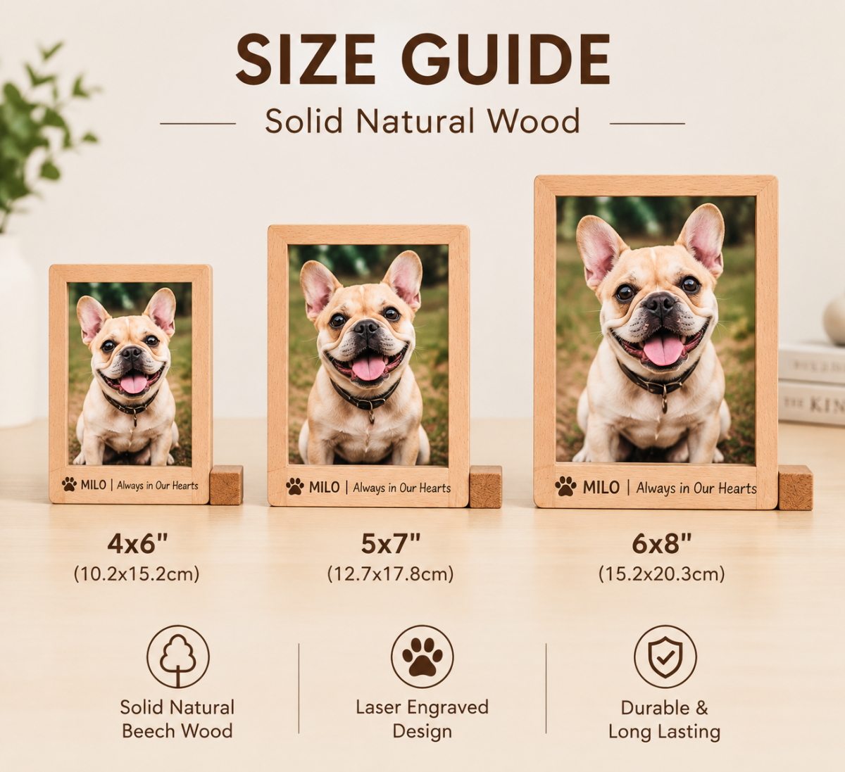 Personalized Solid Beech Wood Pet Memorial Frame with Free Photo Print | Rainbow Bridge Keepsake