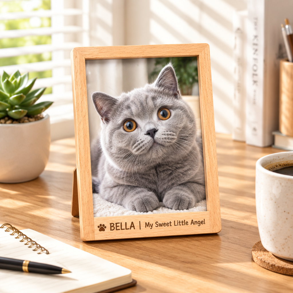 Personalized Solid Beech Wood Pet Memorial Frame with Free Photo Print | Rainbow Bridge Keepsake