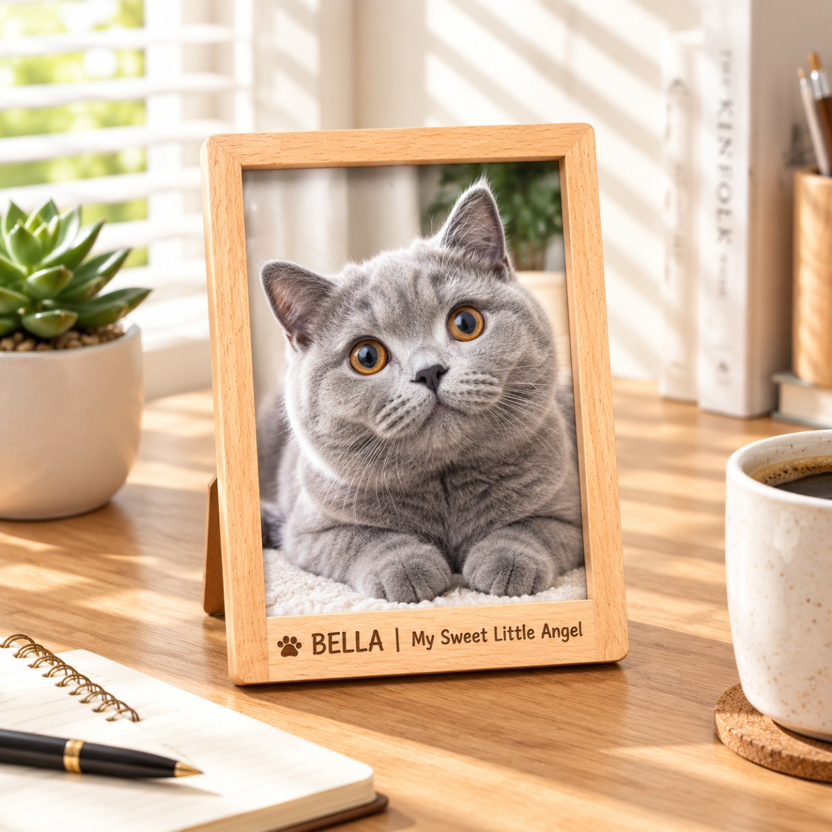 Personalized Solid Beech Wood Pet Memorial Frame with Free Photo Print | Rainbow Bridge Keepsake