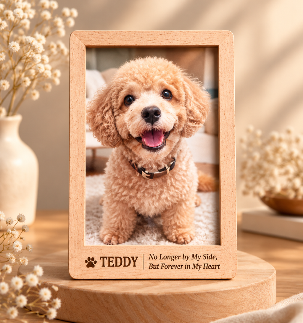 Personalized Solid Beech Wood Pet Memorial Frame with Free Photo Print | Rainbow Bridge Keepsake