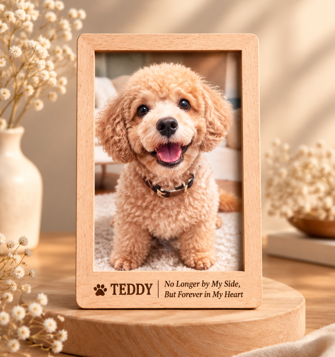 Personalized Solid Beech Wood Pet Memorial Frame with Free Photo Print | Rainbow Bridge Keepsake