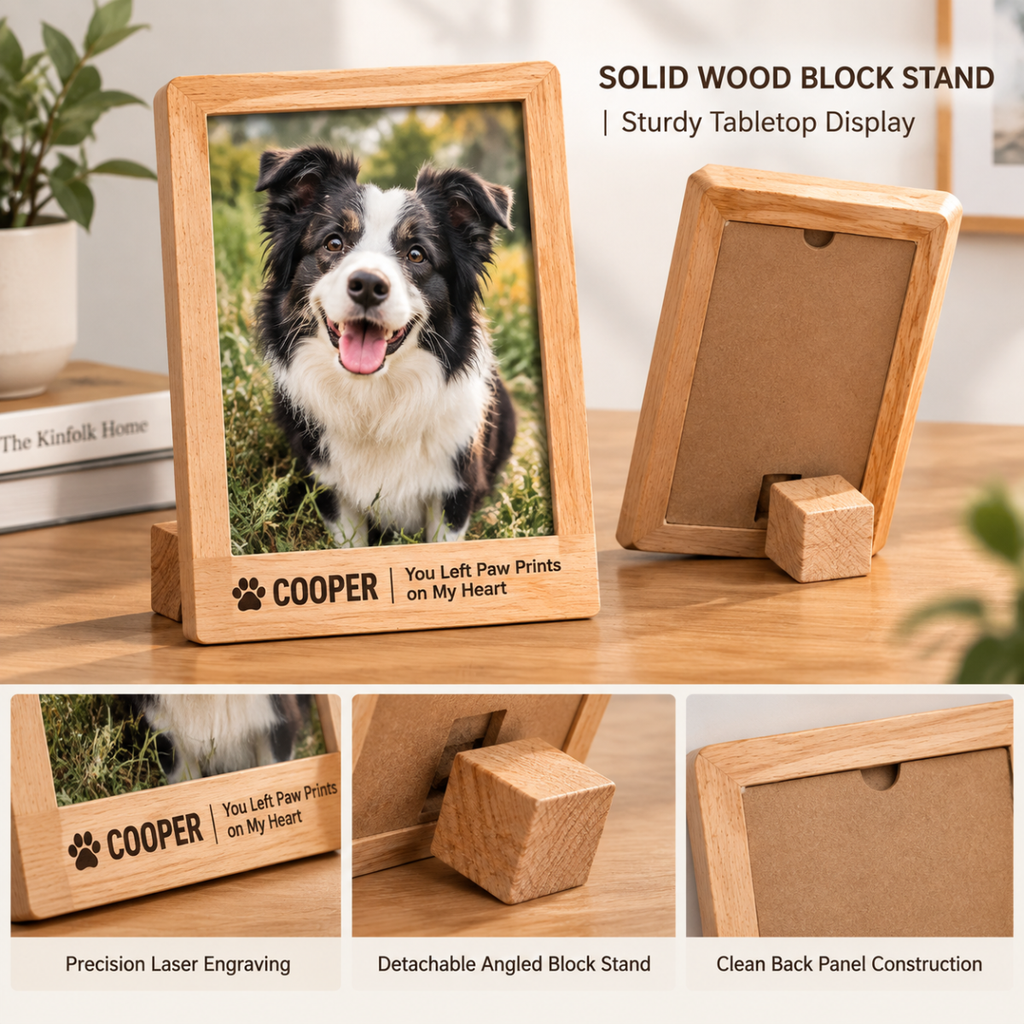 Personalized Solid Beech Wood Pet Memorial Frame with Free Photo Print | Rainbow Bridge Keepsake
