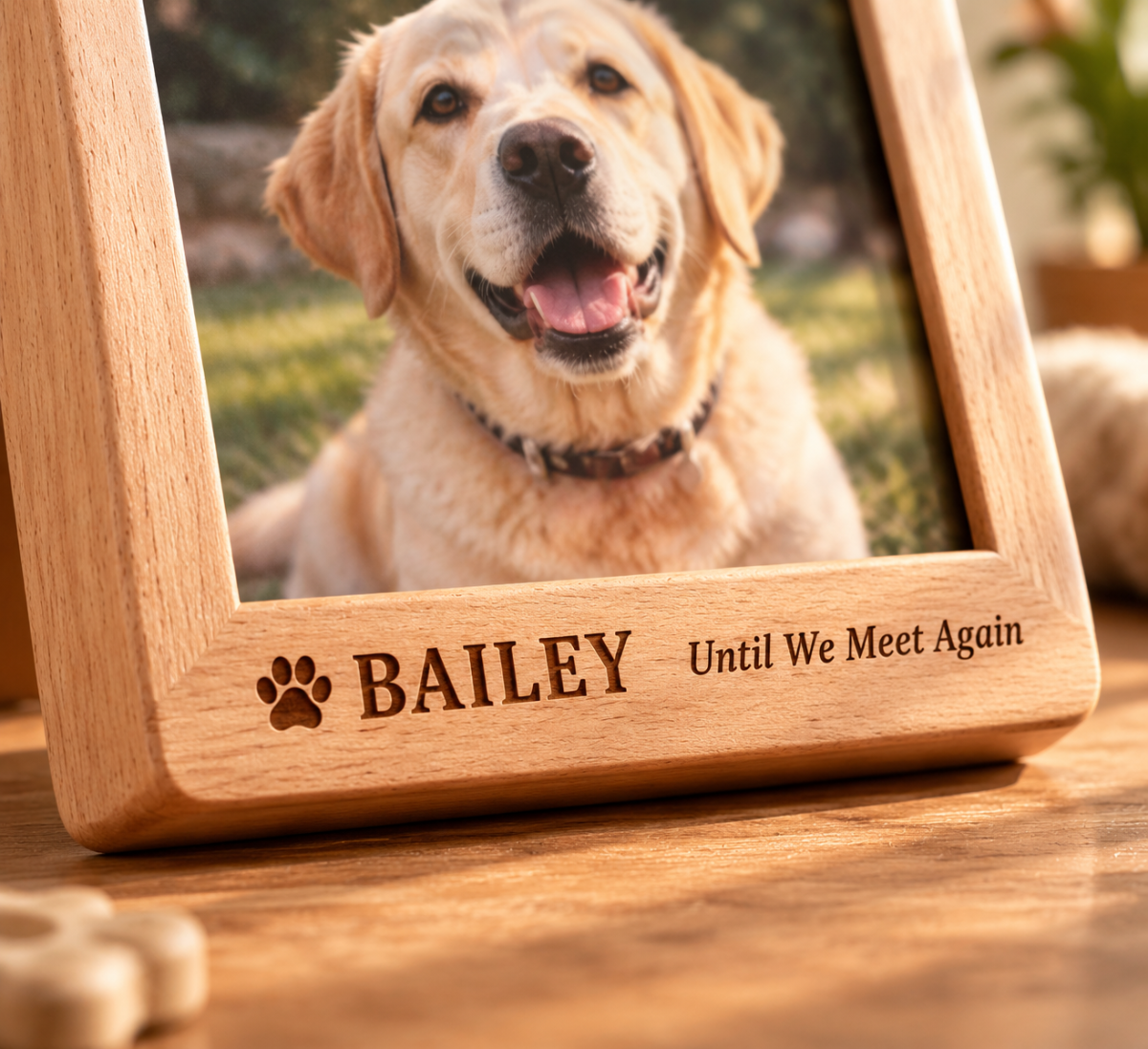 Personalized Solid Beech Wood Pet Memorial Frame with Free Photo Print | Rainbow Bridge Keepsake