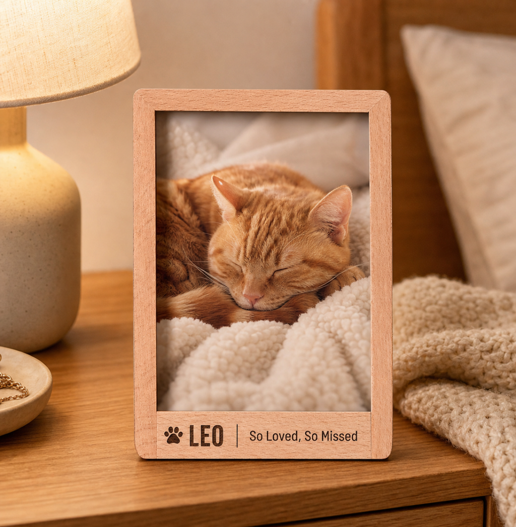Personalized Solid Beech Wood Pet Memorial Frame with Free Photo Print | Rainbow Bridge Keepsake