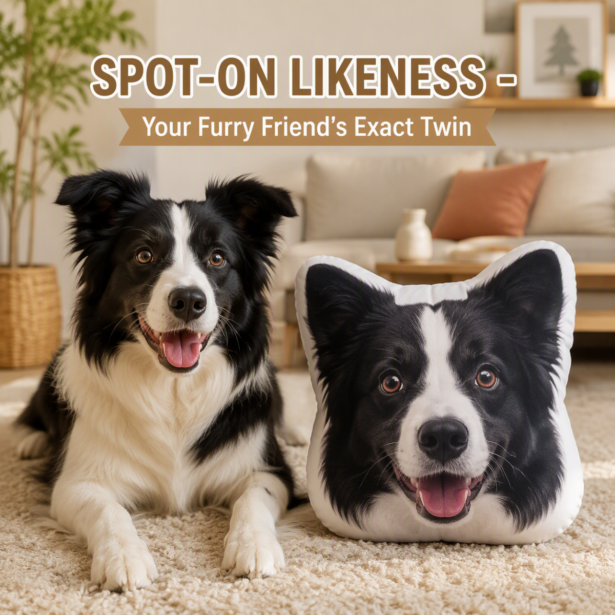 Personalized Pet Shaped Pillow - Custom Double-Sided Photo Plush Dog & Cat Face Pillow