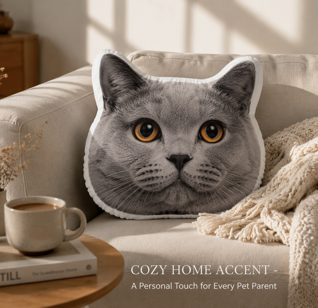 Personalized Pet Shaped Pillow - Custom Double-Sided Photo Plush Dog & Cat Face Pillow
