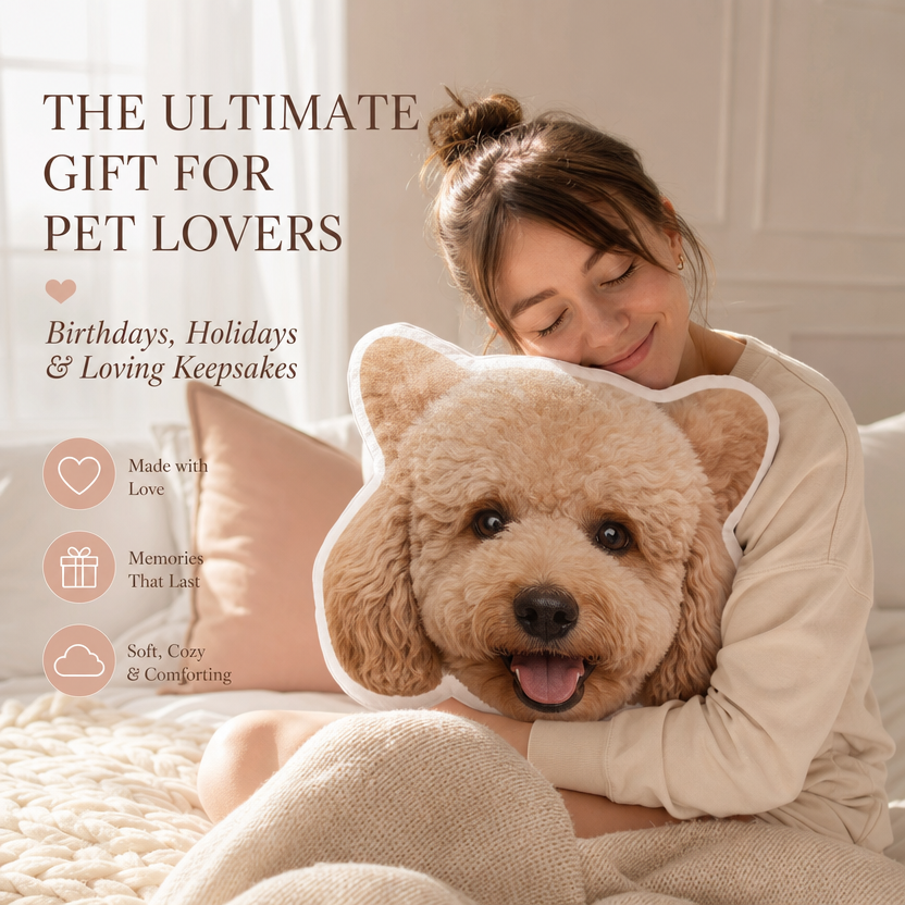 Personalized Pet Shaped Pillow - Custom Double-Sided Photo Plush Dog & Cat Face Pillow