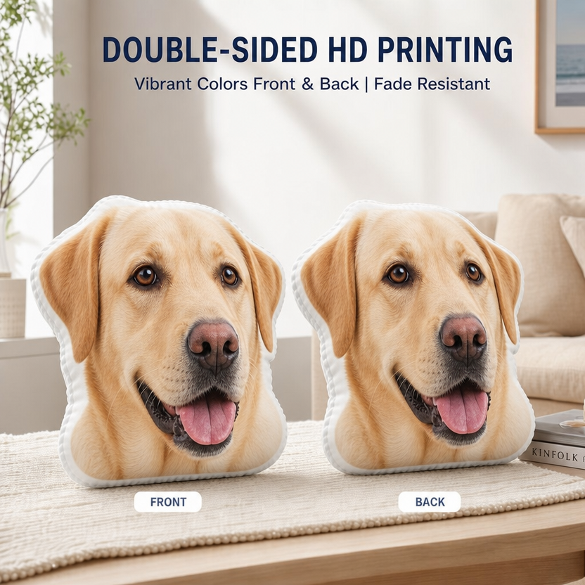 Custom Labrador Retriever Shaped Pillow - Double-Sided Photo Plush Dog Face Cushion | Gift for Lab Mom & Dad