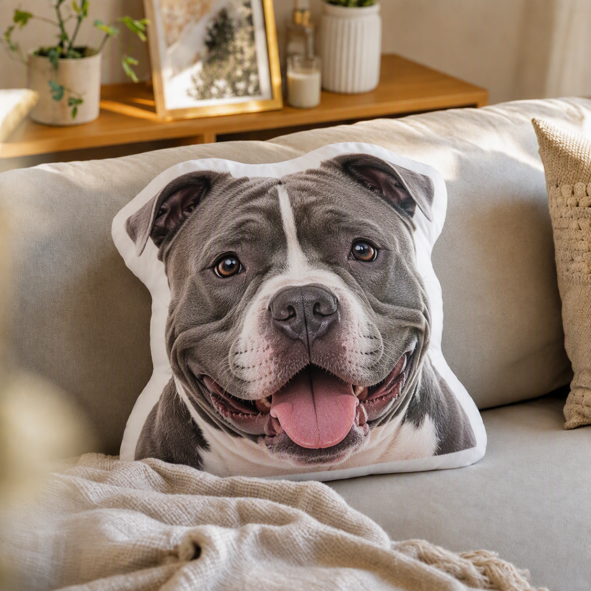 Custom American Bully Face Pillow - Personalized Double-Sided Dog Photo Shaped Plush Cushion for Bully Lovers