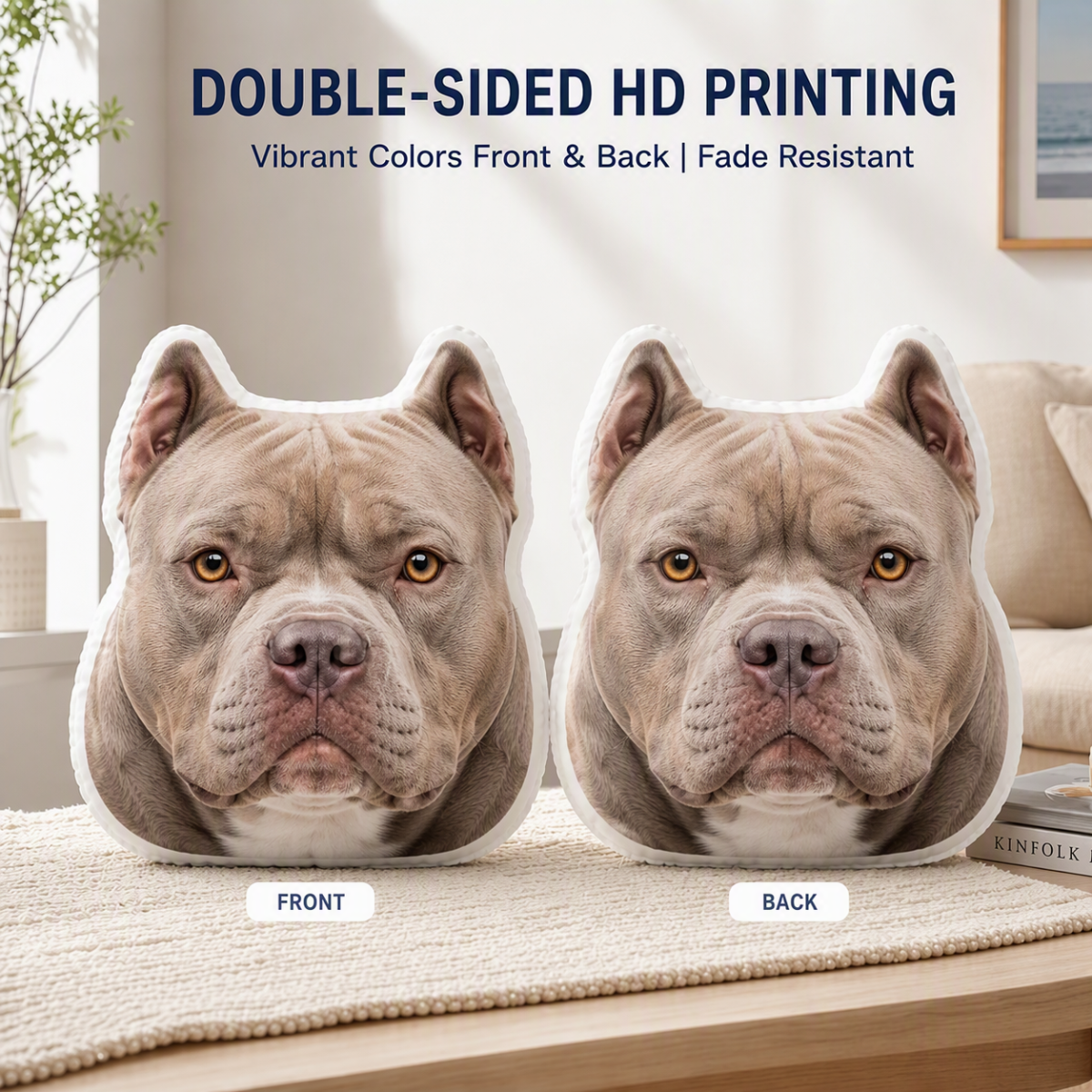 Custom American Bully Face Pillow - Personalized Double-Sided Dog Photo Shaped Plush Cushion for Bully Lovers
