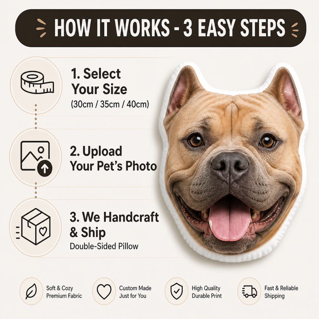 Custom American Bully Face Pillow - Personalized Double-Sided Dog Photo Shaped Plush Cushion for Bully Lovers
