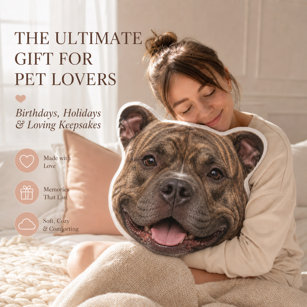 Custom American Bully Face Pillow - Personalized Double-Sided Dog Photo Shaped Plush Cushion for Bully Lovers