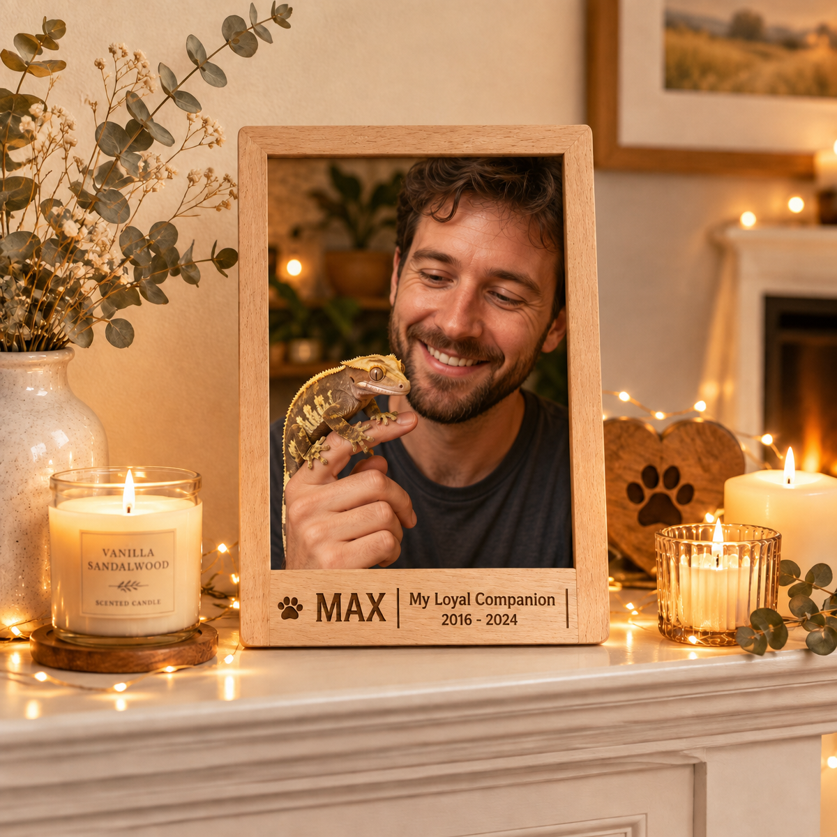 Custom Wooden Exotic Pet Photo Frame - Personalized Engraved Beech Wood Picture Frame with Free HD Photo Print for Reptile & Pet Lovers