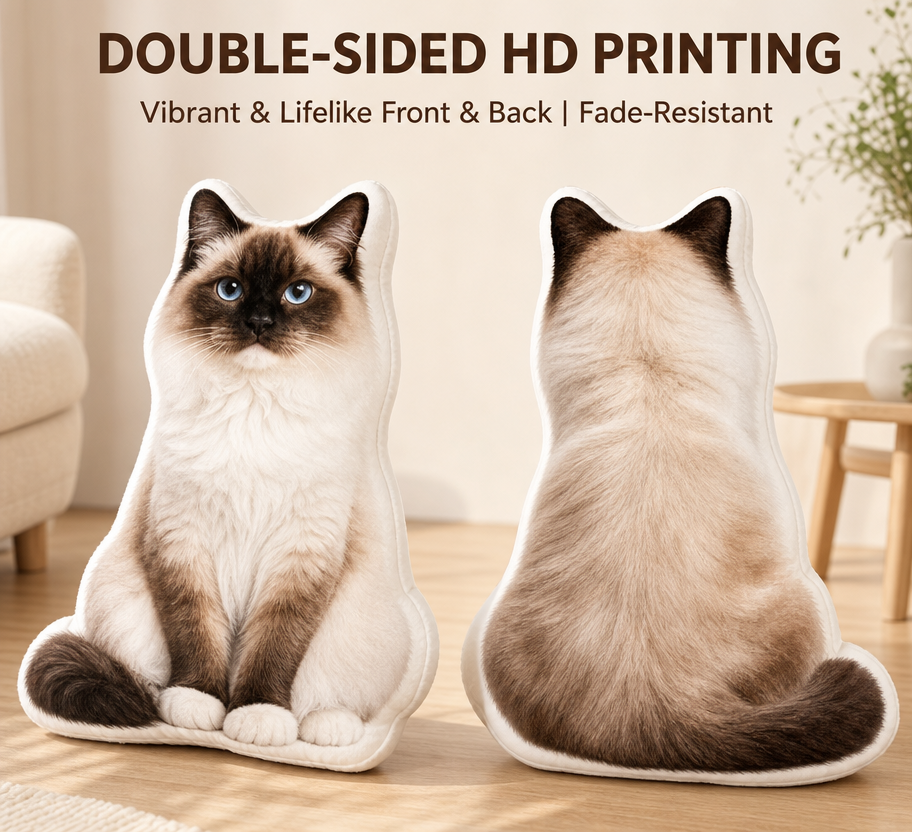 Custom Full-Body Pet Photo Pillow - Personalized Double-Sided Shaped Dog & Cat Plush Cushion for Pet Lovers