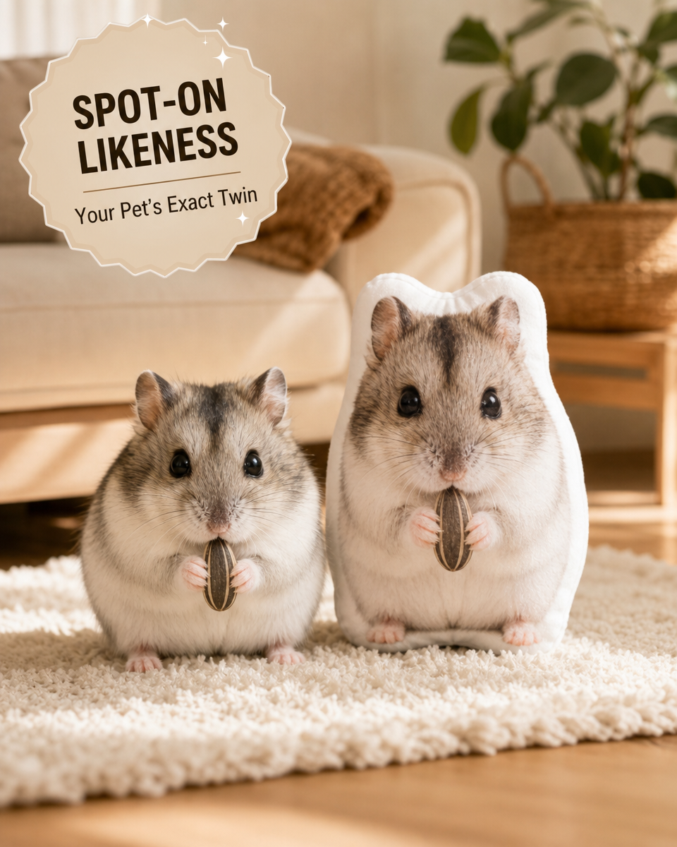 Custom Hamster Photo Pillow - Personalized Double-Sided Shaped Pet Plush Cushion for Hamster Lovers & Small Pet Parents