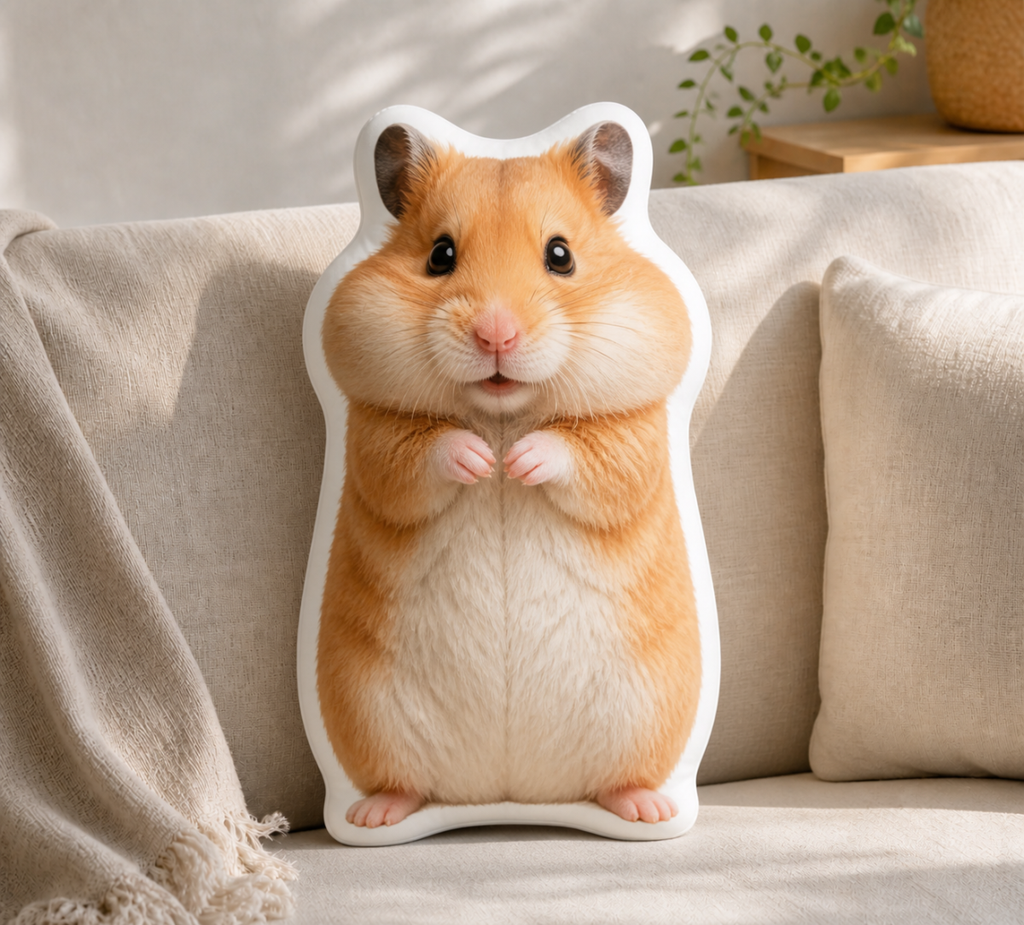 Custom Hamster Photo Pillow - Personalized Double-Sided Shaped Pet Plush Cushion for Hamster Lovers & Small Pet Parents