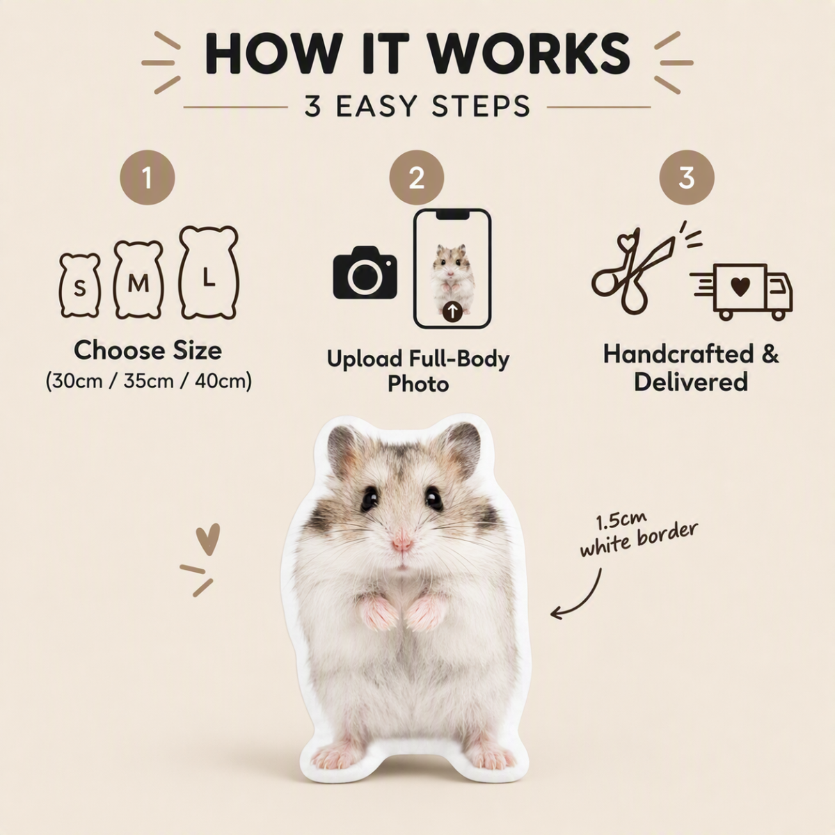 Custom Hamster Photo Pillow - Personalized Double-Sided Shaped Pet Plush Cushion for Hamster Lovers & Small Pet Parents
